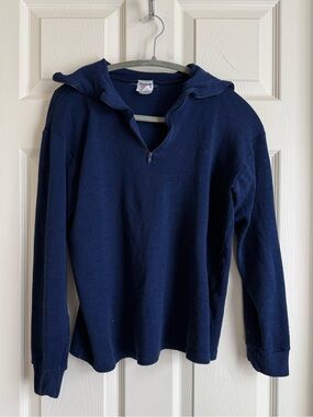 Vintage Damart Thermolactyl French Yarn Navy Quarter Zip Sweater USA Made L